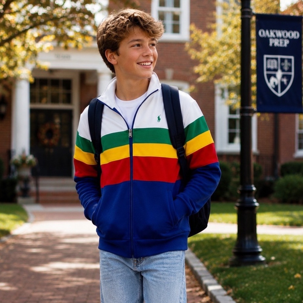 Polo‎ Ralph Lauren Colorblock Stripe Track Jacket Preppy Retro Streetwear Sz L